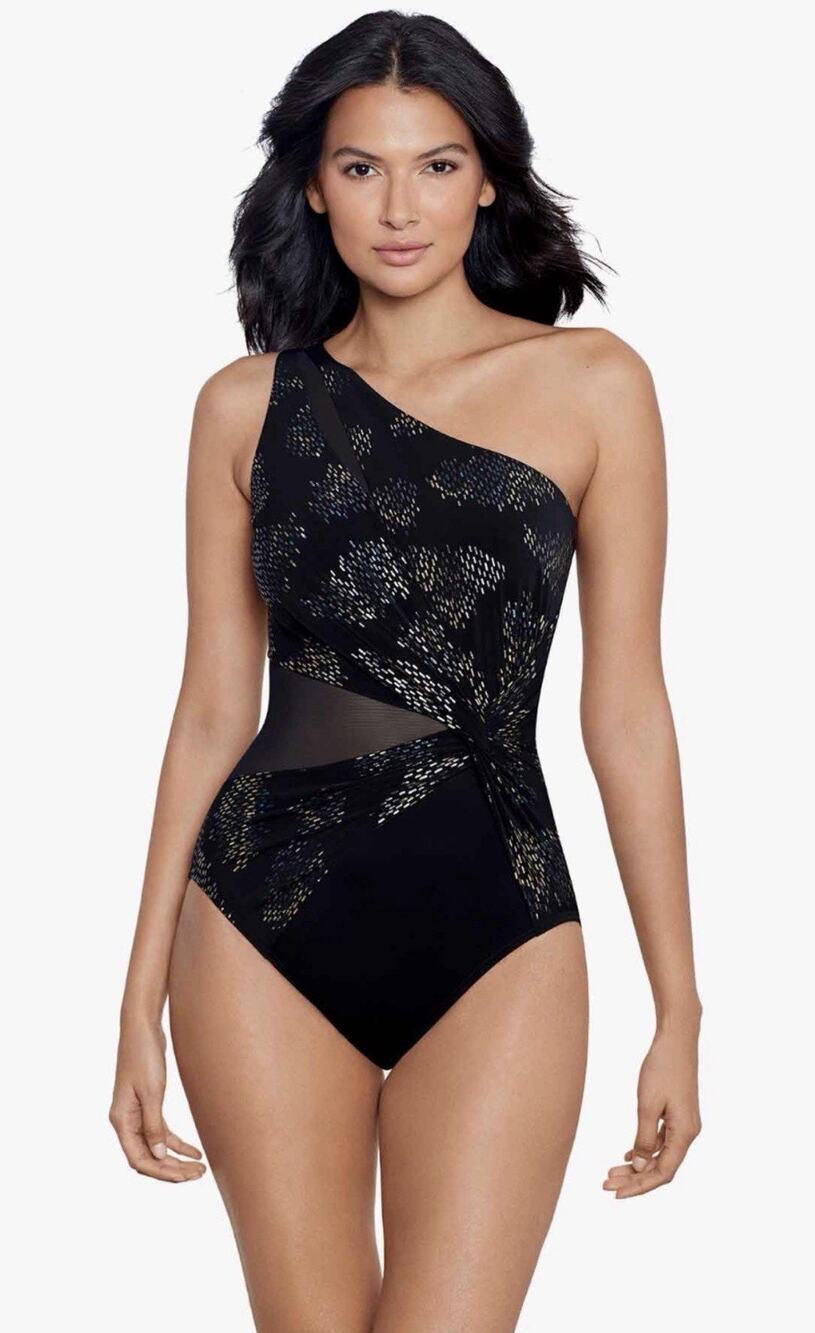 NWT $188 MIRACLESUIT Iridium Minx One-Piece Swimsuit •16• One Shoulder $188